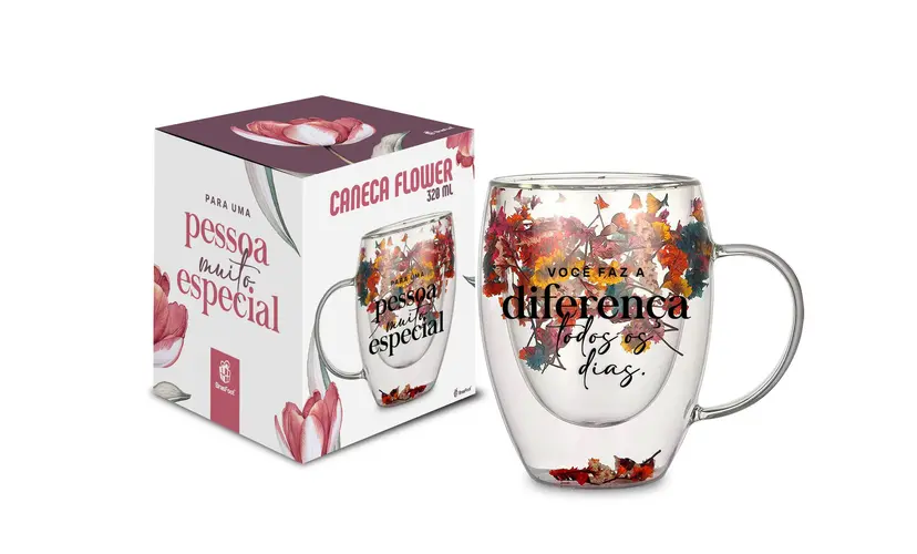 CANECA VIDRO FLOWER 320ML