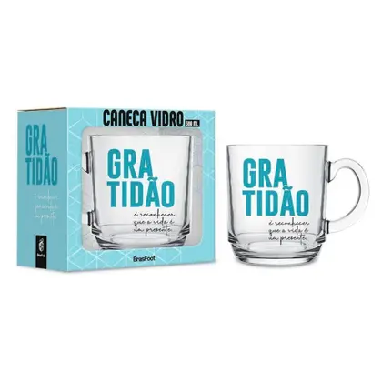 CANECA VIDRO ELEGANCE GRATIDÃO 300ML